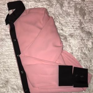 Pink Button-Up Blouse with Black Detailing💓